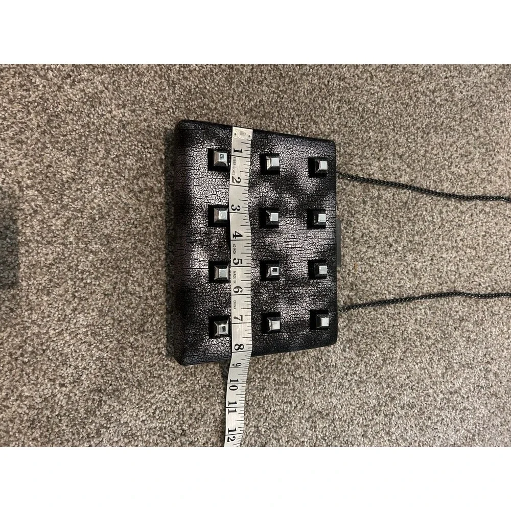 Nasty Gal Womens Charcoal Vegan Faux Leather Power Grid Studded Crossbody Bag‎